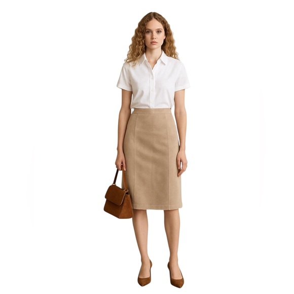 Liz Claiborne Dresses & Skirts - Vintage Y2K Camel Leather Front Suede Stretch Waist Western A Line Skirt Lrg